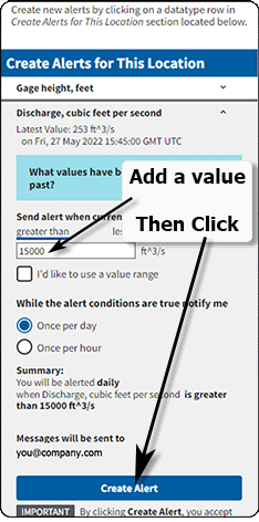 image of WaterAlert create alert subscription